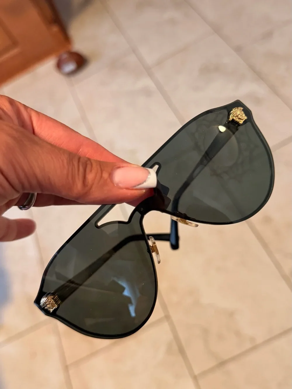 Versace Men’s Black Shield Sunglasses with Gold Medusa Details